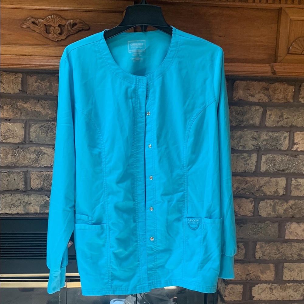 Teal blue/green scrub jacket size lg  Cherokee.euc